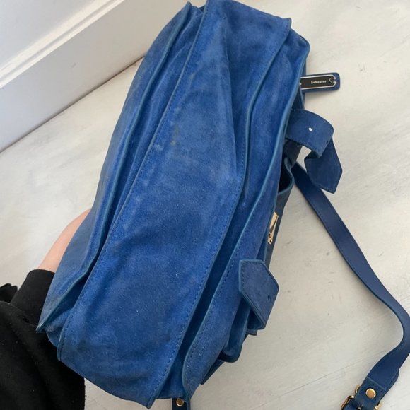 Proenza Schouler PS1 Blue Suede Satchel Bag Envelope Flap With Buckle - Picture 9 of 16